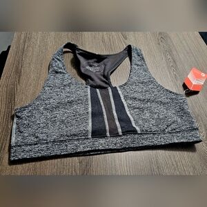 NWT Womens Oiselle moto traction sports Bra gray/black/charcoal size 12